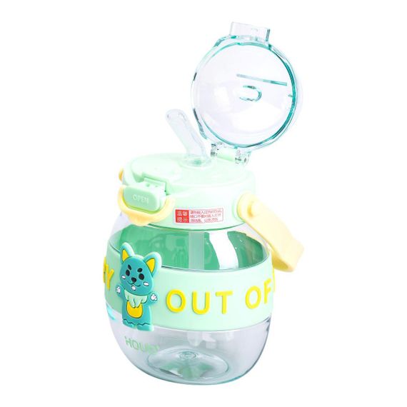 Пляшка для води дитяча з трубочкою 580 мл з ручкою та ремінцем Зелена HP-14-37GR | Зображення 3