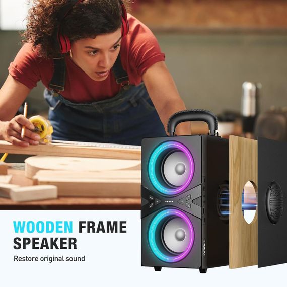TPBEAT Bluetooth колонка, 80 Вт, потужний бас, LED-підсвічування, 100 дБ, стереозвук, 18 годин роботи, TWS для вечірок та кемпінгу | Зображення 2