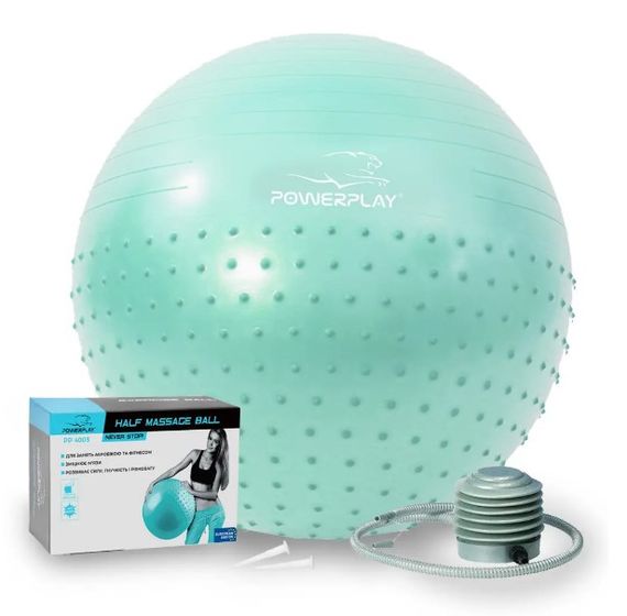 М'яч для фітнесу (фітбол) напівмасажний PowerPlay 4003 Ø65 cm Gymball Зелений + помпа (PP_4003_65_Green)