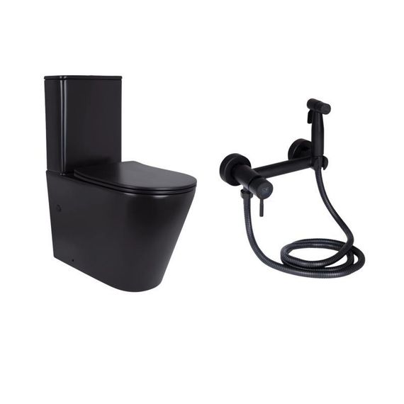 Комплект 2 в 1: унітаз підлоговий Qtap Scorpio Matt Black QT14226088AMB + набір гігієнічного душу Lidz Aria Black