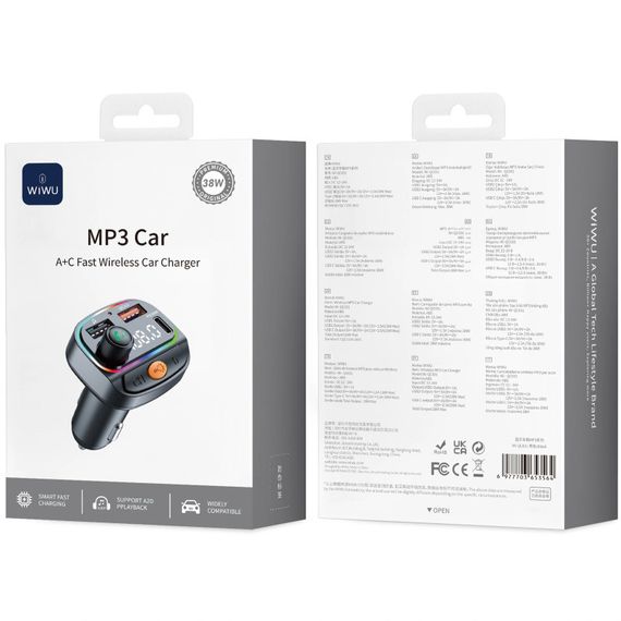 АЗП FM модулятор WIWU QC031 MP3 Car PD20W+QC3.0 (2USB-A/1C) Black | Зображення 1