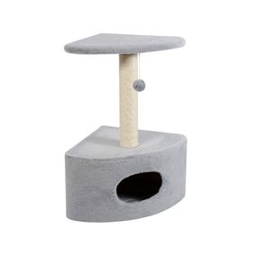 Дряпка Природа Д11у для котів кутова з будкою сіра 39x39x65 см