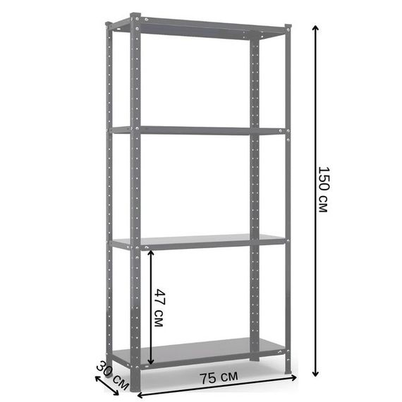 Стелаж металевий Siker P7530 150x75x30 см 4 полиці чорний для складу, гаража та будинку 42412246 | Зображення 4
