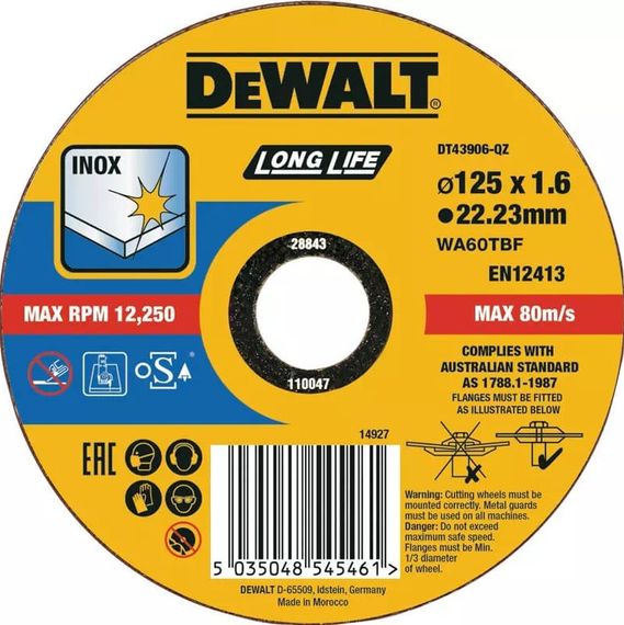 Круг відрізний DeWALT INOX Long Life 125х1.6х22.23 мм (DT43906)