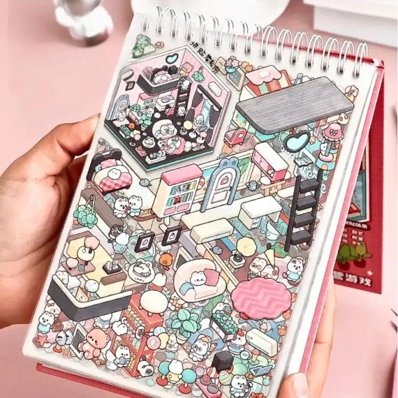 3D стикери для творчості, Book DIY, прозорий фон, 45 сторінок, 20 сцен, наклейки-румбокс. 3D блокнот. | Зображення 7