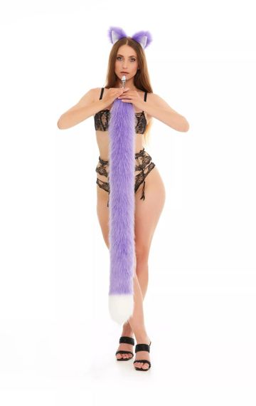 Анальний хутряний хвіст без пробки, Фіолетовий з білим кінчиком, OKOVA 100 см. Sex Aura | Зображення 6