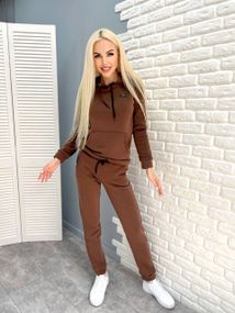Женский теплый спортивный костюм на флисе худи и штаны, GF5701 цвет мокко, размер 54/56