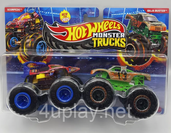 Подарунковий набір 2 монстр-траки Хот Вілс Скорпедо Оригінал Hot Wheels Monster Trucks Scorpedo vs Baja Buster | Зображення 2