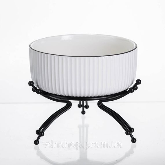 Салатник порцеляновий на металевій підставці Ø16 (см) тарілка для салату салатниця Чорний LB-1568B