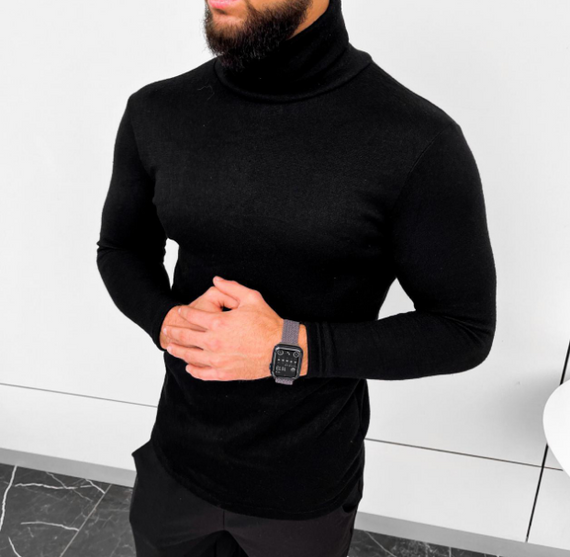 Мужской классический гольф в рубчик FD2021 размер M, цвет черный