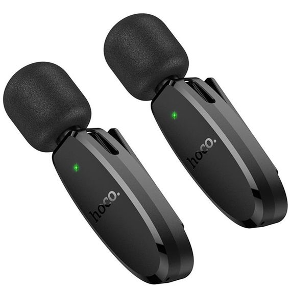 Петличный беспроводной микрофон Hoco L15 Dual-mic clip-on wireless digital (Lightning/Type-C) Black | Зображення 2