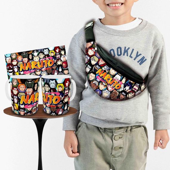 Набір: дитяча сумка-бананка+кружка Аніме Наруто 32х15см, бананка для хлопчика через плече на подарунок (00879)