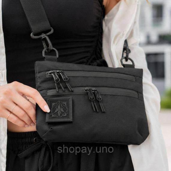 Тактическая сумка Cordura 1000D, черная, 5 отделений, VELCRO-панель, водоотталкивающая, через плечо | Зображення 3