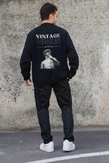 Утеплений оверсайз світшот на флісі з принтом Without Vintage Black | Зображення 1