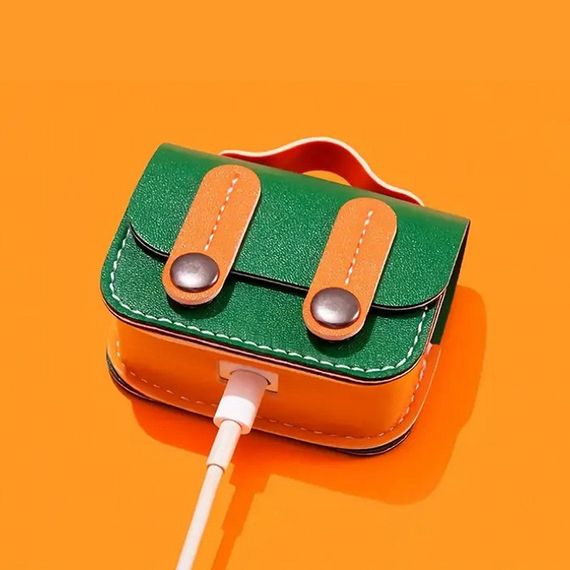 Кожаный футляр Briefcase для наушников AirPods Pro 2 / Pro Green / Orange | Зображення 3