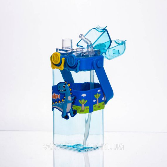 Бутылка для воды детская с трубочкой 550 мл с ручкой и ремешком 19 см Синий HP-18-3BL | Зображення 2