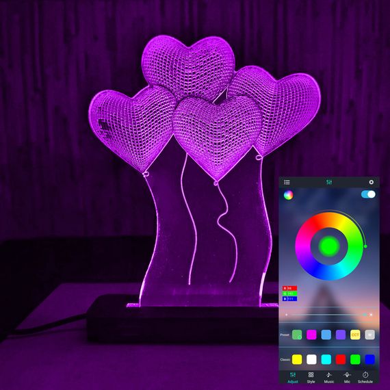 Акриловий світильник-нічник керування з телефона Серця tty-n000780