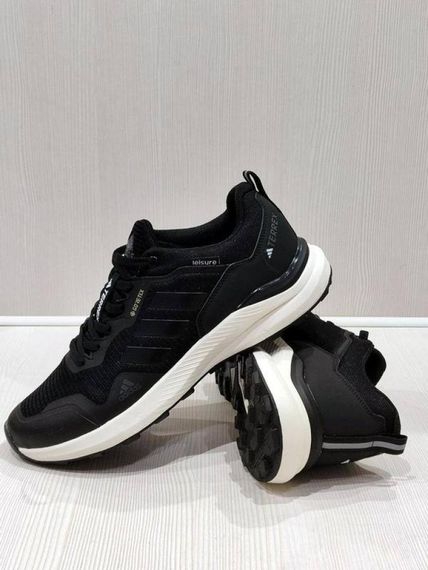 Демісезонні шкіряні кросівки Adidas TERREX чорні біла підошва | Зображення 4