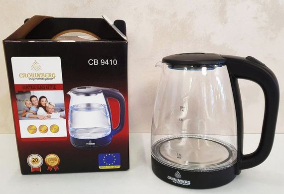 Скляний електричний чайник Crownberg CB-9410 із підсвічуванням 1,8 л Чорний | Зображення 4