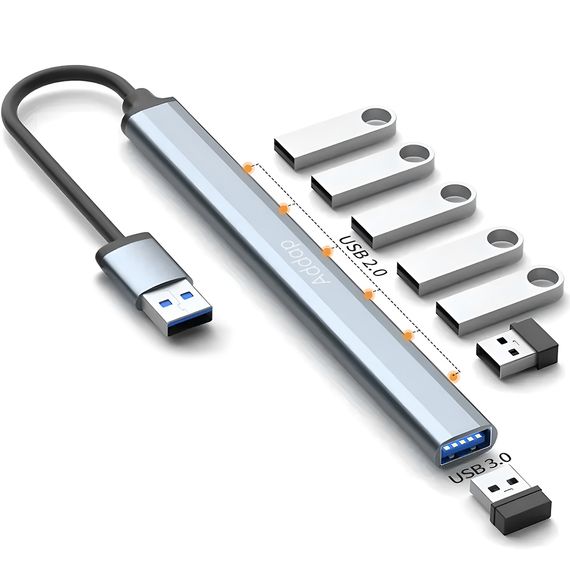 USB-хаб, концентратор / разветвитель для ноутбука Addap UH-04, на 7 портов USB 3.0 + USB 2.0, Gray | Зображення 3