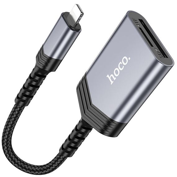 Картридер Hoco UA25 2in1 Lightning Metal gray | Зображення 1