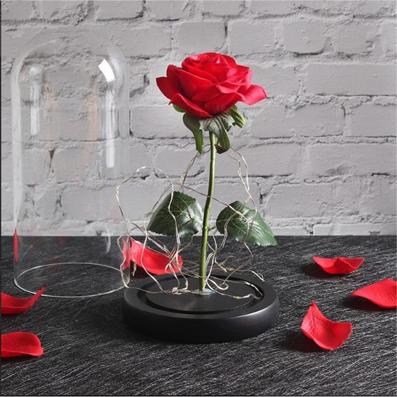 Троянда в колбі з LED підсвічуванням 20 см, на батарейках, Червона / Вічна троянда / Подарункова декоративна троянда-нічник | Зображення 4
