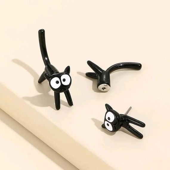 Серёжки котики чёрные, серёжки с чёрными котиками, сережки, серёжки, серьги | Зображення 1