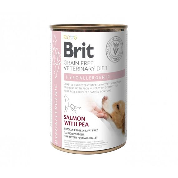 Вологий корм Brit Grain Free Veterinary Diets Hypoallergenic для собак із харчовою алергією або непереносимістю з лососем та