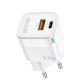 Зарядний пристрій мережевий USB/Type-C QC+PD 33W білий WALKER WH-43