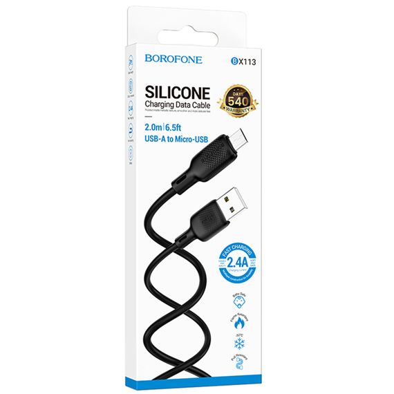 Дата кабель Borofone BX113 Lenny USB to MicroUSB 2.4A (2m) Black | Зображення 4