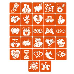 Набор трафаретов для био-тату "Love Story" love-story_5x5_27_1, 27 трафаретов