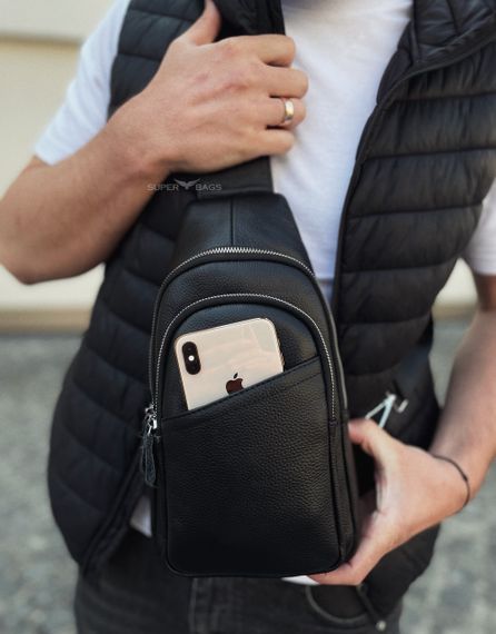 Сумка-слінг чоловіча чорна через плече з натуральної шкіри TIDING BAG A25F-515-1A | Зображення 4