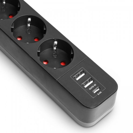 Мережевий подовжувач 3 м 3 гнізда з 2USB + USB-C заземленням і кнопкою VIDEX VF-PD33G2U1C-B | Зображення 4