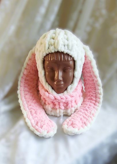 Балаклава колір 6234 плюшева з вушками зайчик молочний колір puffy | Зображення 1