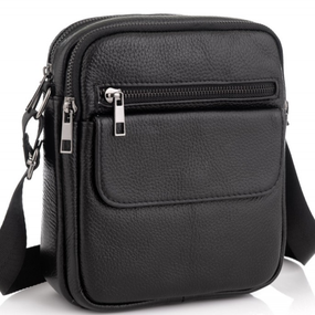 Кожаная мужская сумка через плечо черная Tiding Bag 4134A
