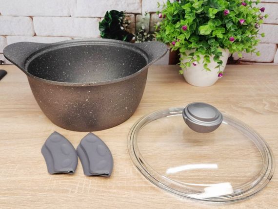Каструля зі скляною кришкою O.M.S. Collection 3120 з гранітним покриттям 26 см 5,6 л Сірий (Туреччина) | Зображення 3