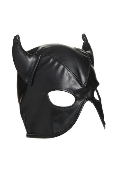 Маска з рогами Master Series: Dungeon Demon Bondage Mask with Horns, чорна | Зображення 2