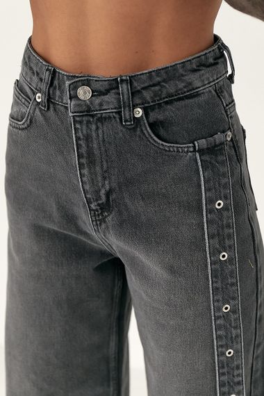 Прямі джинси із декоративним поясом на штанині - чорний цвет, 40р (є розміри) | Зображення 3