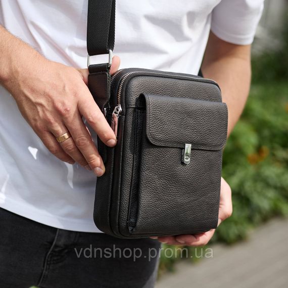 Сумка-барсетка чоловіча шкіряна 24х20х8, компактний месенджер для щоденного використання, чорна | Зображення 2