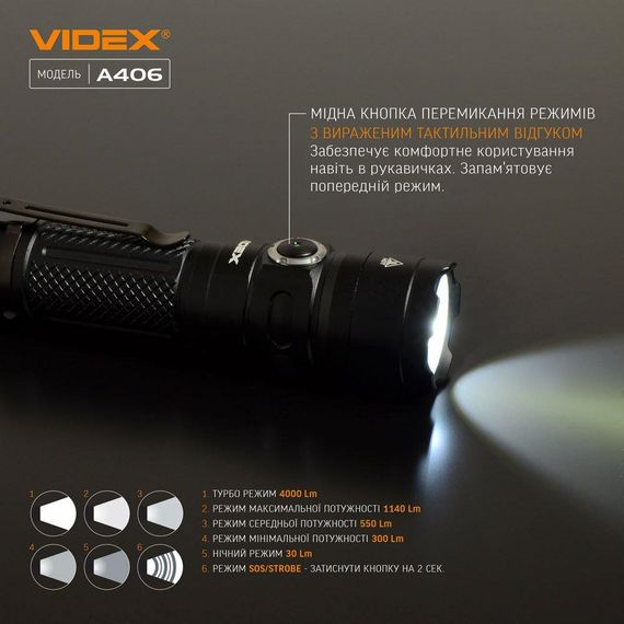 Портативний світлодіодний ліхтарик VIDEX VLF-A406 4000Lm 6500K | Зображення 4