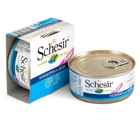 Корм Schesir Tuna Aloe Puppy Can вологий з тунцем та алоє для щенят 150 гр