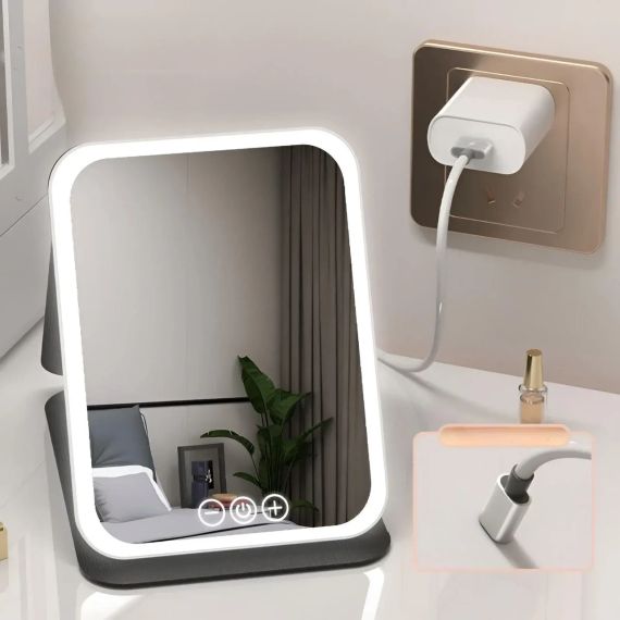 Зеркало для макияжа Lighted makeup mirror с LED подсветкой, складное, сенсорное управление, Type-C, с регулировкой яркости | Зображення 2