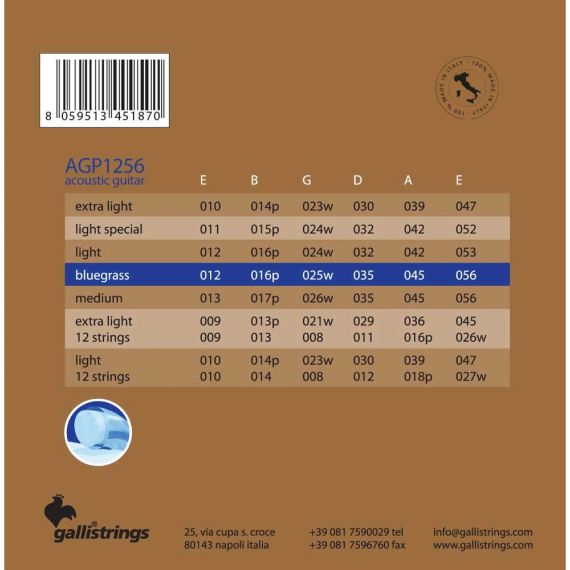 Струни для акустичної гітари Gallistrings AGP1256 (.012-.056), ProCoated, BLUEGRASS, Phosphor Bronze | Зображення 1