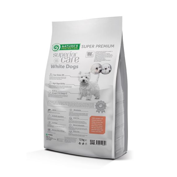 Корм Nature's Protection Superior Care White dogs Grain Free Salmon Adult Small and Mini Breeds сухий з лососем для собак малих порід з білим забарвленням вовни 1.5 кг | Зображення 1