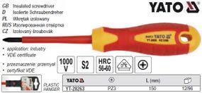 Викрутка хрестова діелектрична ізольована YATO : PZ3 х 150 мм. VDE до 1000V [12/120] YT-28263