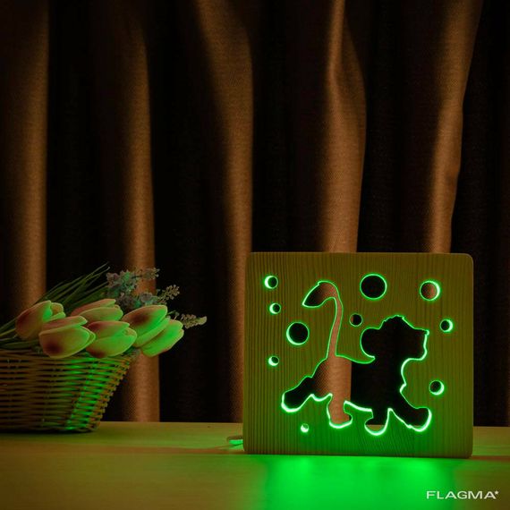 Светильник ночник ArtEco Light из дерева LED "Веселый львенок" с пультом и регулировкой... | Зображення 1