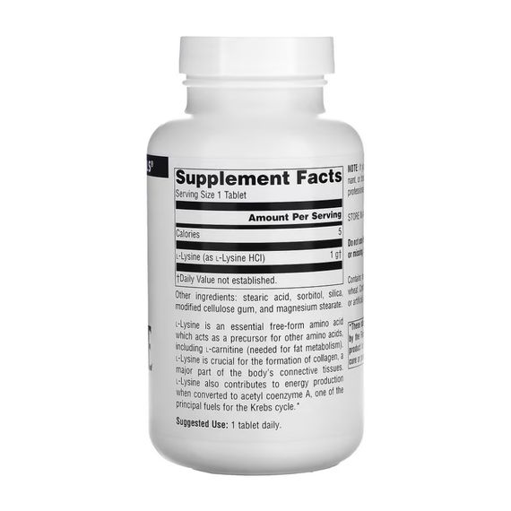 Лізин Source Naturals L-Lysine 1000 мг 100 таблеток | Зображення 1