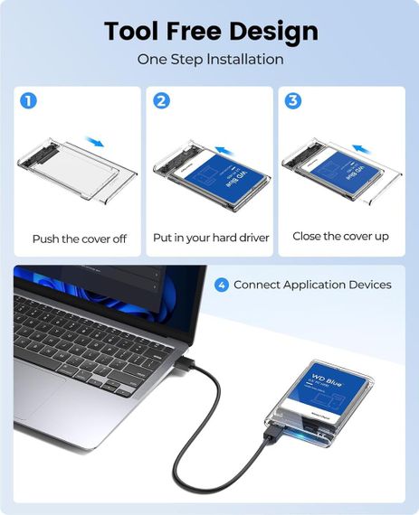 Чохол для жорсткого диска, захисний, прозорий з USB 3.0, ORICO для 2.5-дюймового зовнішнього жорсткого диска. | Зображення 5