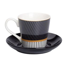 Фарфоровая чашка с черным блюдцем 200 мл RX-N24708BW