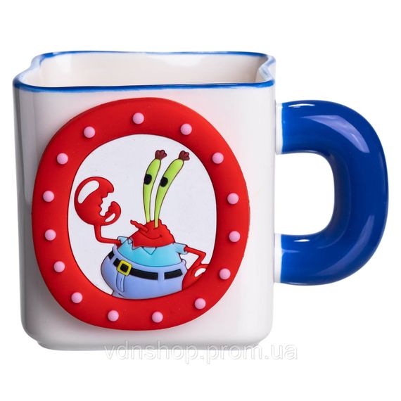 Порцелянова чашка "Містер Крабс" з магнітним декором 500 мл, Кружка дитяча чашка із порцеляни на подарунок FM-12BL | Зображення 4